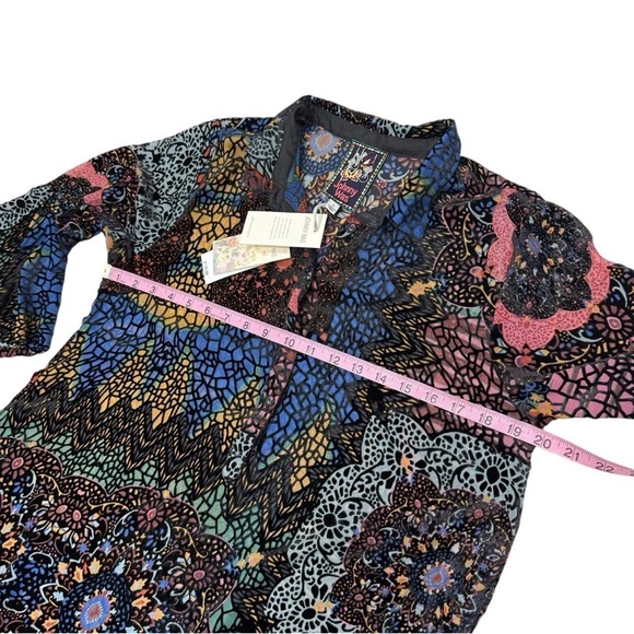 Johnny Was Nash Burnout Velvet Patchwork 3/4 Bell Sleeve Dress Small Multicolor - Picture 11 of 15